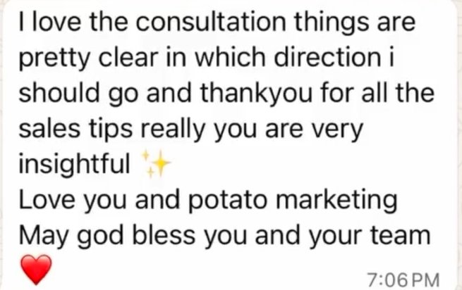 Client message: the consultation was clear and the sales tips were insightful