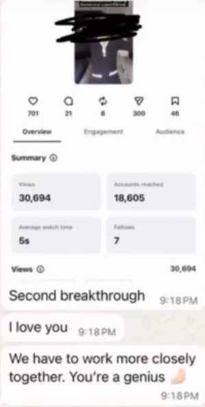 Client message: second breakthrough, views and reach climbing