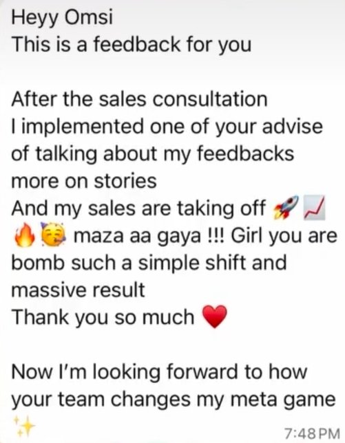 Client message: after the sales consultation my sales are taking off